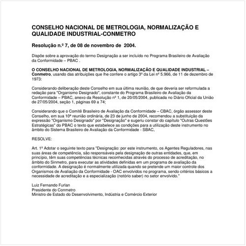 Resolução CONMETRO/MDIC 7:2004 - Situação: Revogado