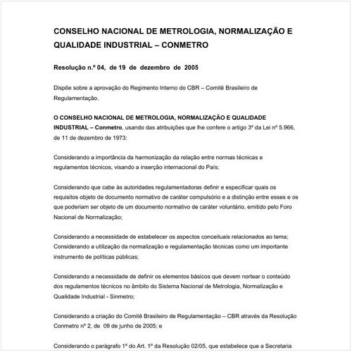 Resolução CONMETRO/MDIC 4:2005 - Situação: Revisto