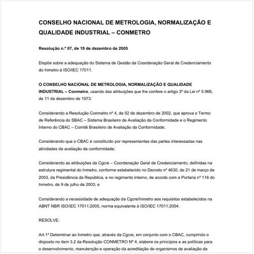 Resolução CONMETRO/MDIC 7:2005 - Situação: Revogado