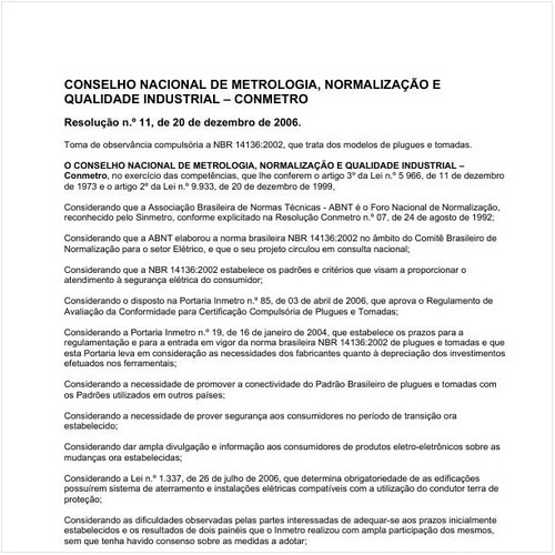 Resolução CONMETRO/CONMETRO 11:2006 - Situação: Revisto