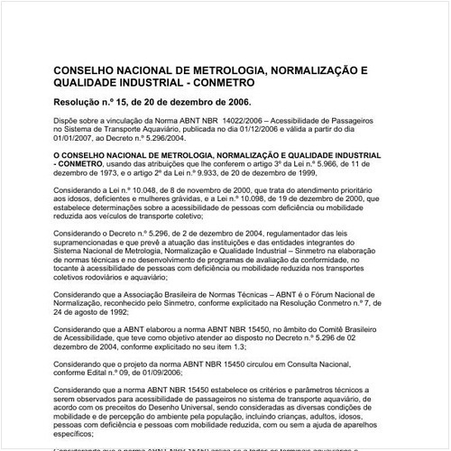 Resolução CONMETRO/CONMETRO 15:2006 - Situação: Em vigor