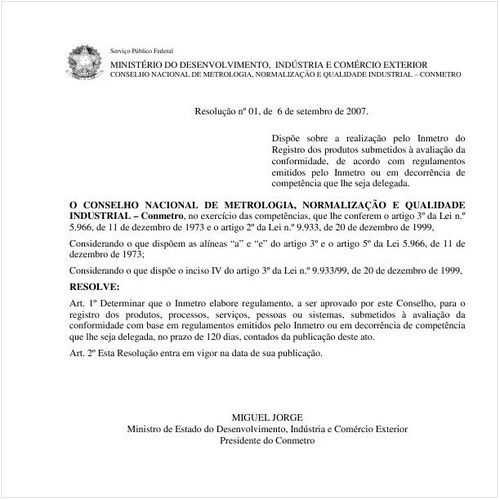 Resolução CONMETRO/MDIC 1:2007 - Situação: Em vigor