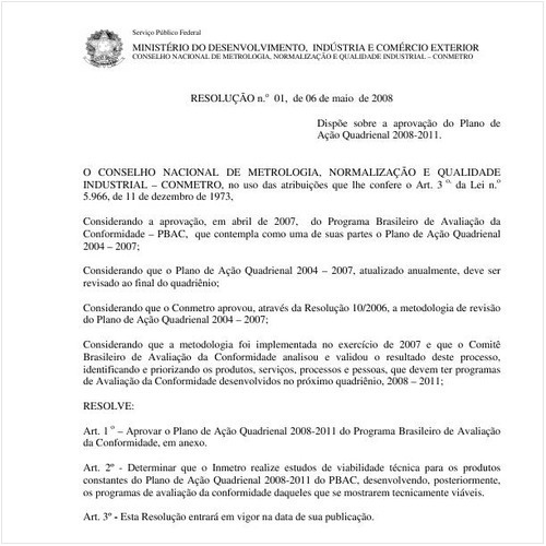 Resolução CONMETRO/MDIC 1:2008 - Situação: Revisto