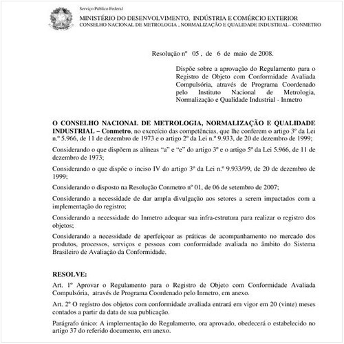 Resolução CONMETRO/MDIC 5:2008 - Situação: Revogado