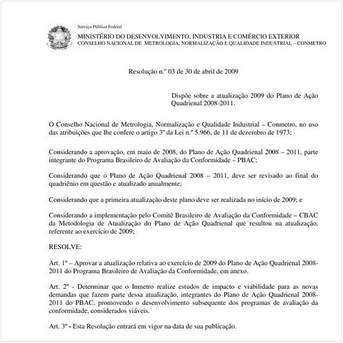 Resolução CONMETRO/MDIC 3:2009 - Situação: Em vigor