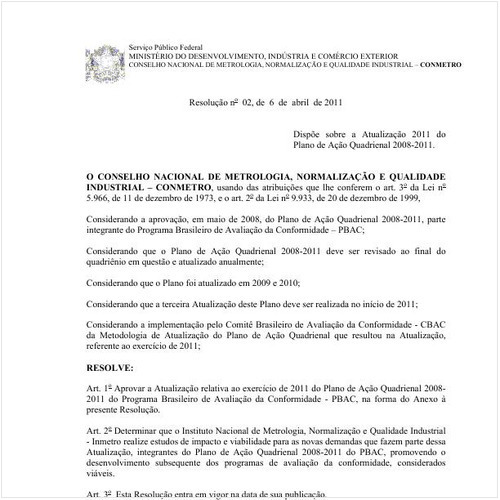 Resolução CONMETRO/MDIC 2:2011 - Situação: Em vigor