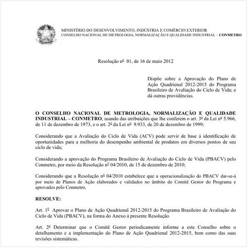 Resolução CONMETRO/MDIC 1:2012 - Situação: Revogado