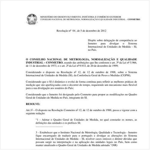 Resolução CONMETRO/MDIC 4:2012 - Situação: Revisto