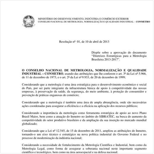Resolução CONMETRO/MDIC 1:2013 - Situação: Revisto