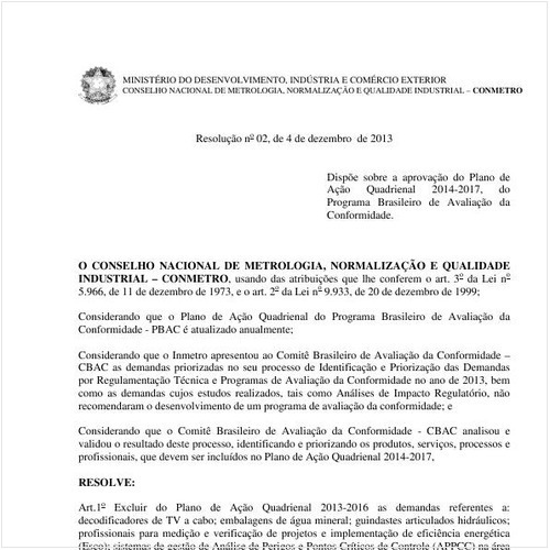 Resolução CONMETRO/MDIC 2:2013 - Situação: Em vigor