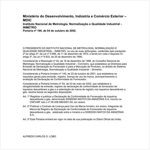 Portaria INMETRO/MDIC 190:2002 - Situação: Revogado