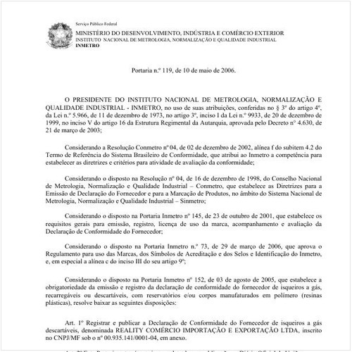 Portaria INMETRO/MDIC 119:2006 - Situação: Revogado