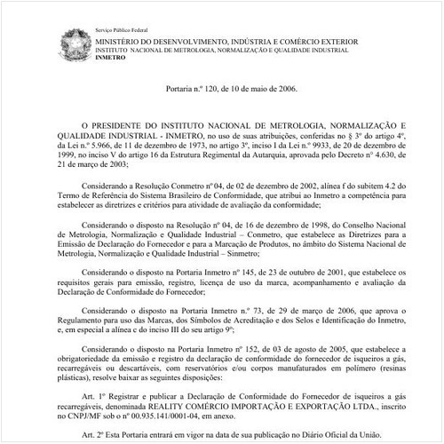 Portaria INMETRO/MDIC 120:2006 - Situação: Revogado