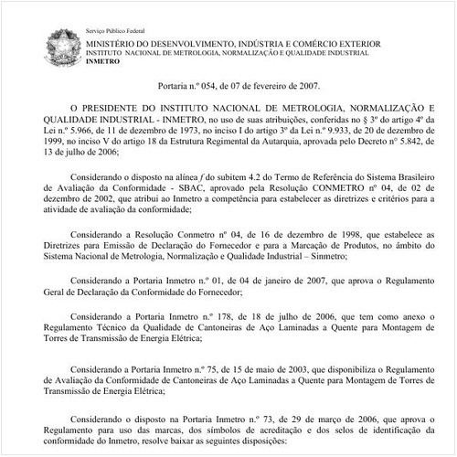 Portaria INMETRO/MDIC 54:2007 - Situação: Revogado