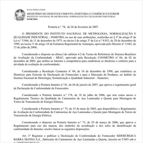 Portaria INMETRO/MDIC 74:2007 - Situação: Revogado