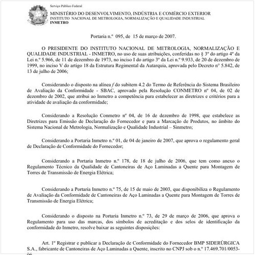 Portaria INMETRO/MDIC 95:2007 - Situação: Revogado