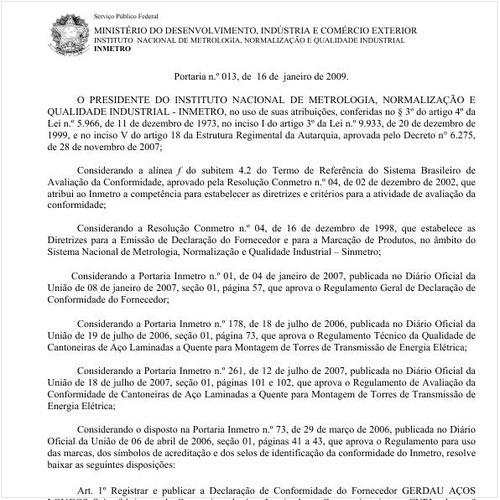 Portaria INMETRO/MDIC 13:2009 - Situação: Revogado