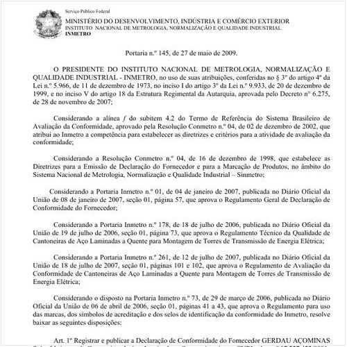 Portaria INMETRO/MDIC 145:2009 - Situação: Revogado