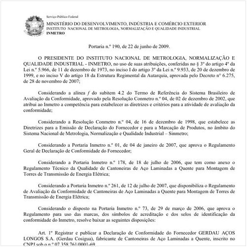 Portaria INMETRO/MDIC 190:2009 - Situação: Revogado