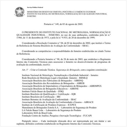 Portaria INMETRO/MDIC 149:2005 - Situação: Revogado