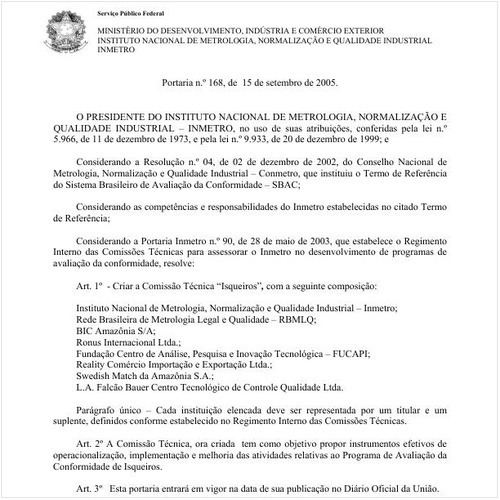 Portaria INMETRO/MDIC 168:2005 - Situação: Revogado