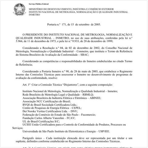 Portaria INMETRO/MDIC 171:2005 - Situação: Revogado