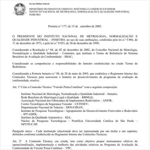 Portaria INMETRO/MDIC 177:2005 - Situação: Revogado