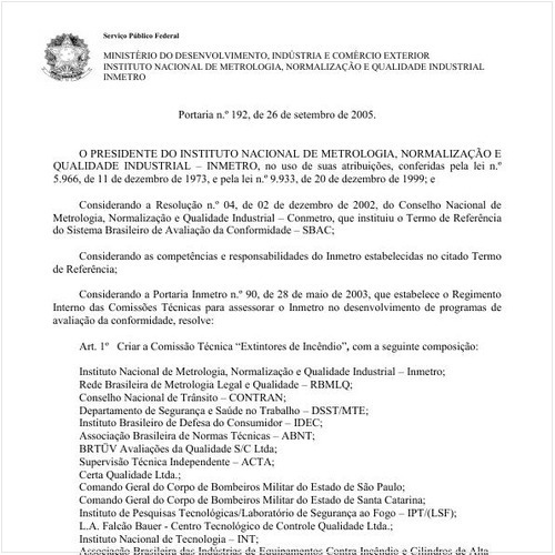 Portaria INMETRO/MDIC 192:2005 - Situação: Revogado