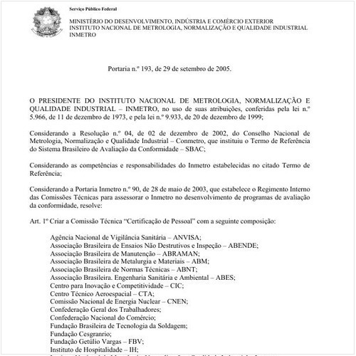 Portaria INMETRO/MDIC 193:2005 - Situação: Revogado