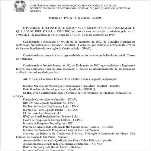 Portaria INMETRO/MDIC 198:2005 - Situação: Revogado