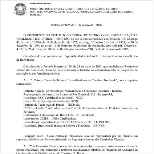Portaria INMETRO/MDIC 79:2006 - Situação: Revogado