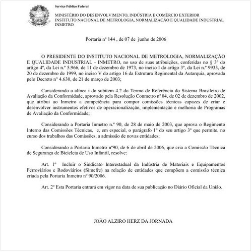 Portaria INMETRO/MDIC 144:2006 - Situação: Revogado
