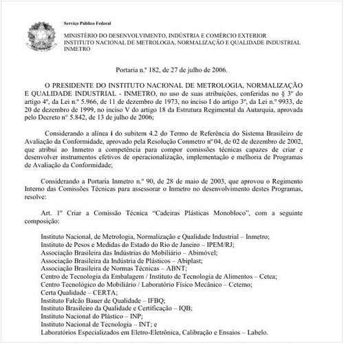 Portaria INMETRO/MDIC 182:2006 - Situação: Revogado