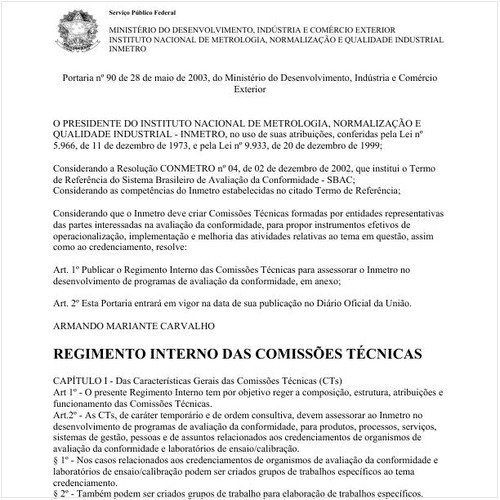 Portaria INMETRO/MDIC 90:2003 - Situação: Revogado