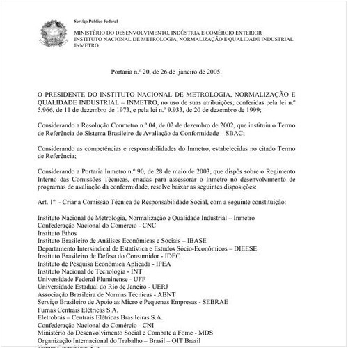Portaria INMETRO/MDIC 20:2005 - Situação: Revogado