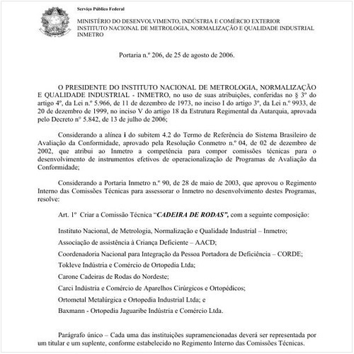 Portaria INMETRO/MDIC 206:2006 - Situação: Revogado