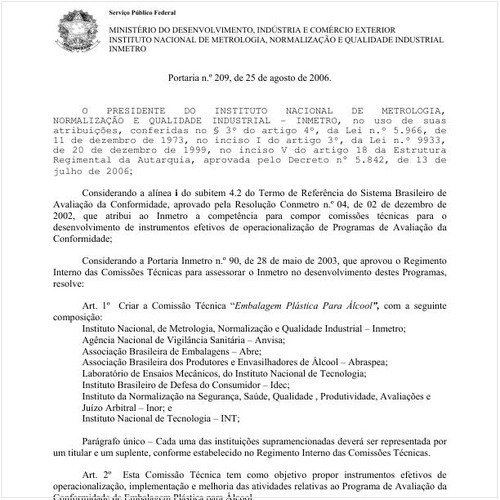 Portaria INMETRO/MDIC 209:2006 - Situação: Revogado