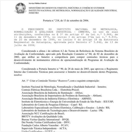 Portaria INMETRO/MDIC 218:2006 - Situação: Revogado