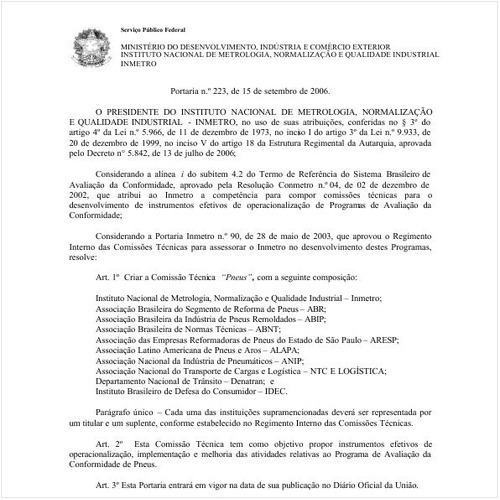 Portaria INMETRO/MDIC 223:2006 - Situação: Revogado