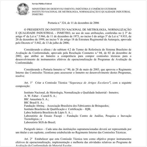 Portaria INMETRO/MDIC 324:2006 - Situação: Revogado