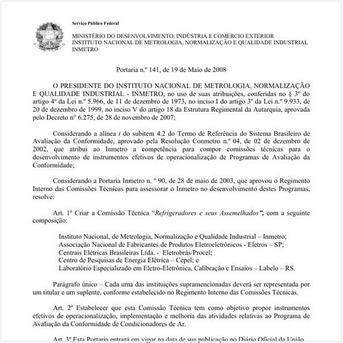Portaria INMETRO/MDIC 141:2008 - Situação: Revogado