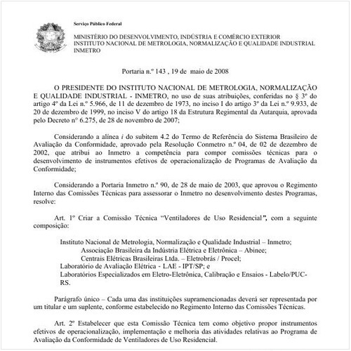 Portaria INMETRO/MDIC 143:2008 - Situação: Revogado