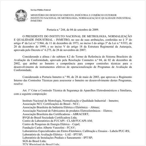Portaria INMETRO/MDIC 244:2009 - Situação: Revogado