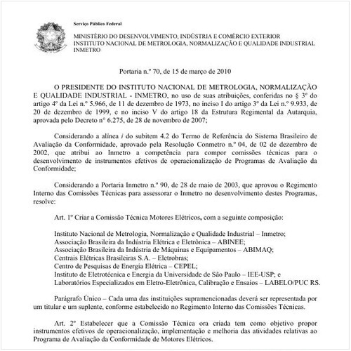 Portaria INMETRO/MDIC 70:2010 - Situação: Revogado