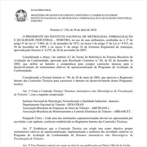 Portaria INMETRO/MDIC 150:2010 - Situação: Revogado