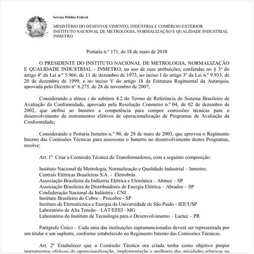 Portaria INMETRO/MDIC 171:2010 - Situação: Revogado