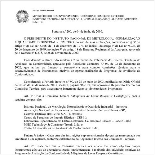 Portaria INMETRO/MDIC 200:2010 - Situação: Revogado