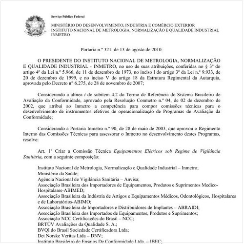 Portaria INMETRO/MDIC 321:2010 - Situação: Revogado