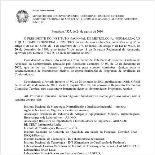 Portaria INMETRO/MDIC 327:2010 - Situação: Revogado