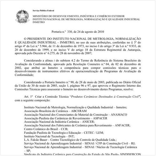 Portaria INMETRO/MDIC 330:2010 - Situação: Revogado